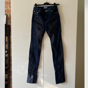 Mugler Structured Contrast Panel Spiral Denim Jeans Dark Blue FR38